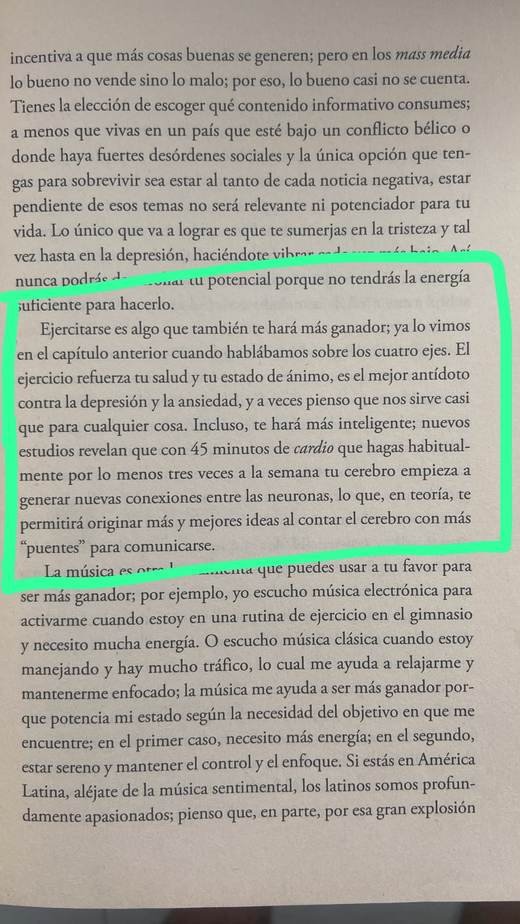 Página marcada en verde sobre el ejercicio y los cuatro ejes